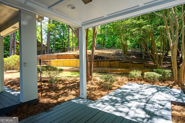 230 Kelly Dr, Hamilton, GA 31811 - wooden terrace with a ceiling fan
