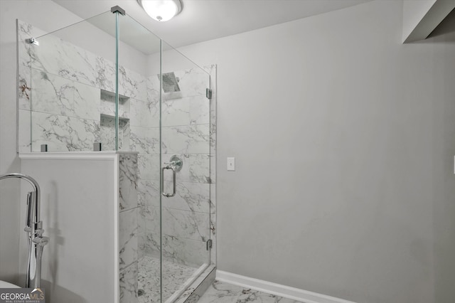 3290 Ebenezer Rd SE, Conyers, GA 30094 - full bath featuring marble finish floors, a marble finish shower, and baseboards