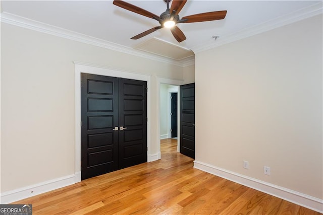 151 Savannah St SE, Atlanta, GA 30316 - unfurnished bedroom with crown molding, light wood-style flooring, baseboards, and ceiling fan