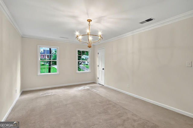 3564 Liberty Ln, Marietta, GA 30062 - spare room featuring ornamental molding, carpet flooring, a chandelier, and baseboards