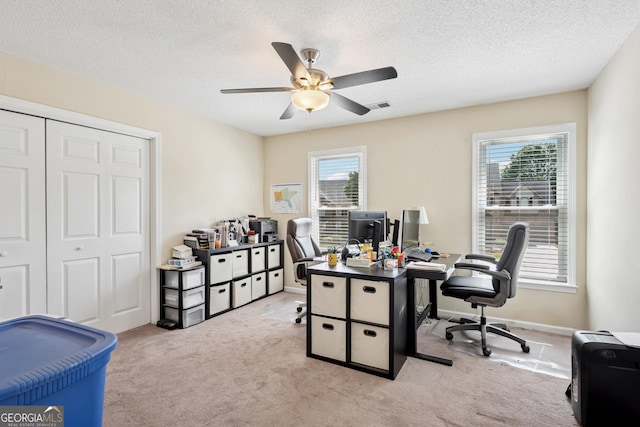 75 Hunters Ct, Dallas, GA 30157 - carpeted home office with ceiling fan and a textured ceiling