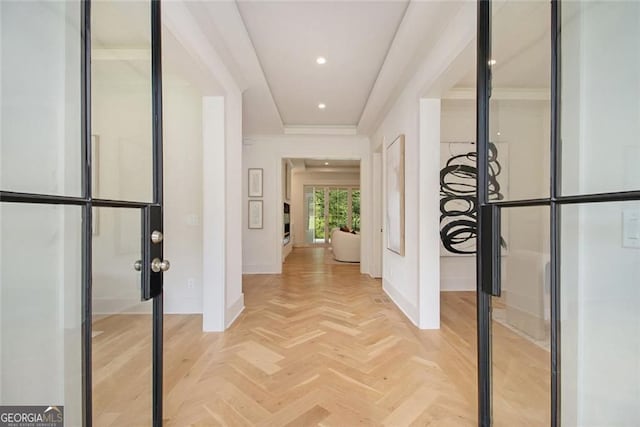 4757 Lake Forrest Dr NW, Atlanta, GA 30342 - corridor featuring baseboards, recessed lighting, and crown molding