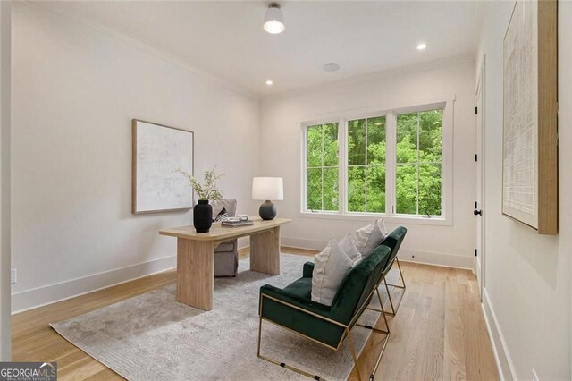 4757 Lake Forrest Dr NW, Atlanta, GA 30342 - home office featuring light wood finished floors, baseboards, and recessed lighting