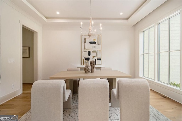 4757 Lake Forrest Dr NW, Atlanta, GA 30342 - dining area featuring a tray ceiling, plenty of natural light, a chandelier, and recessed lighting