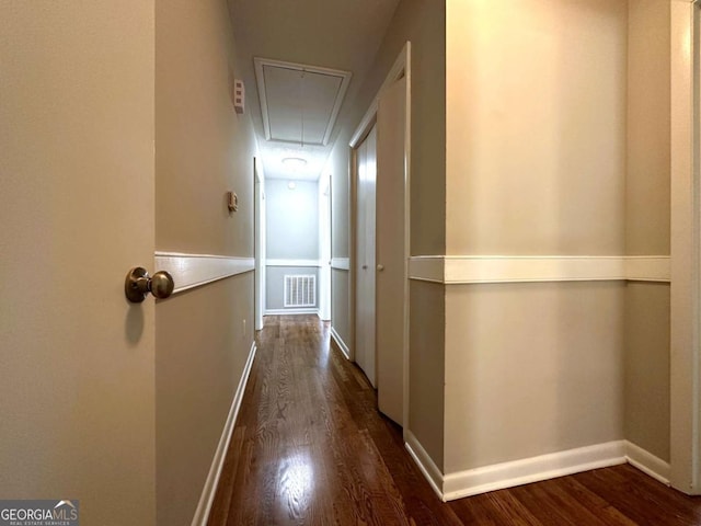 120 Watson Dr, Athens, GA 30605 - corridor featuring attic access, dark wood-style floors, and baseboards