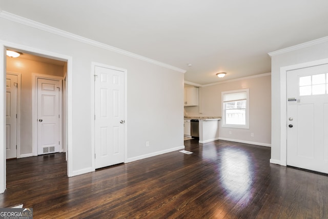 1381 Benteen Way SE, Atlanta, GA 30315 - unfurnished living room with dark wood finished floors and ornamental molding