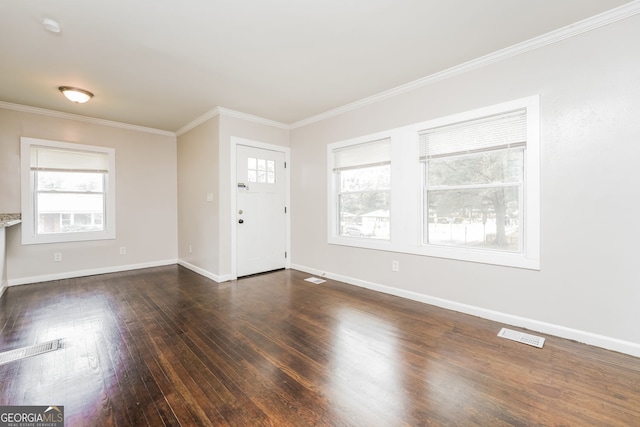 1381 Benteen Way SE, Atlanta, GA 30315 - unfurnished living room with ornamental molding and dark wood finished floors
