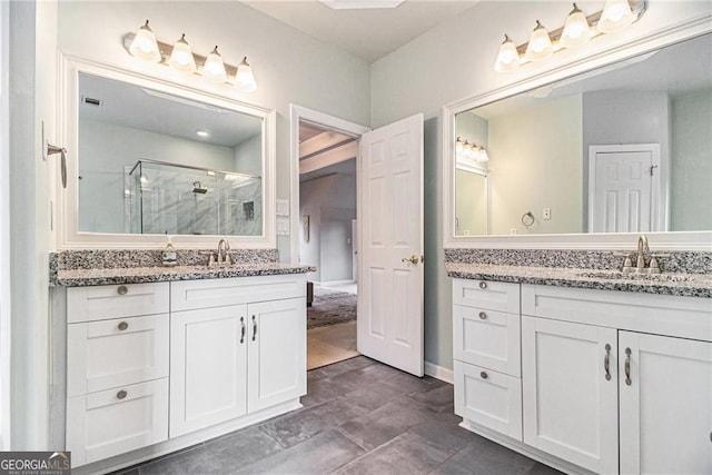 525 Arbor Creek Ct, Roswell, GA 30076 - bathroom with a stall shower and two vanities