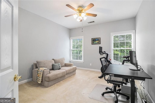525 Arbor Creek Ct, Roswell, GA 30076 - carpeted home office featuring ceiling fan, healthy amount of natural light, and baseboards