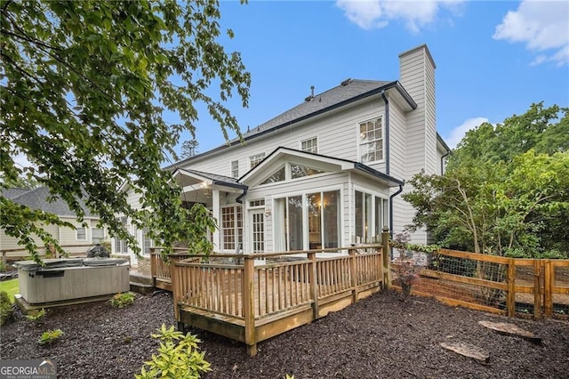 525 Arbor Creek Ct, Roswell, GA 30076 - back of house featuring a wooden deck and a chimney
