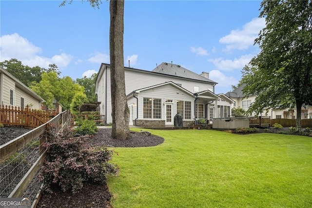 525 Arbor Creek Ct, Roswell, GA 30076 - rear view of property featuring a hot tub and a chimney