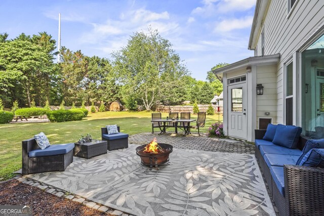 4365 Wicklow Ct, Suwanee, GA 30024 - view of patio with an outdoor living space with a fire pit