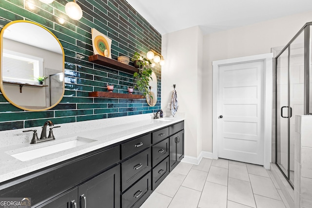 19 E Murphy St, Newnan, GA 30263 - full bathroom featuring tile patterned flooring, double vanity, and a shower stall