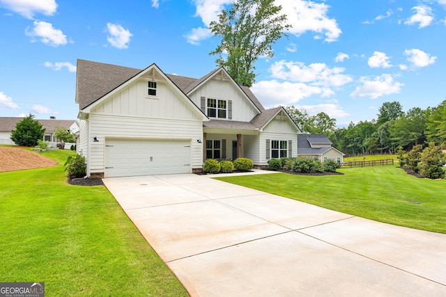 19 E Murphy St, Newnan, GA 30263 - modern farmhouse featuring board and batten siding, concrete driveway, roof with shingles, and an attached garage