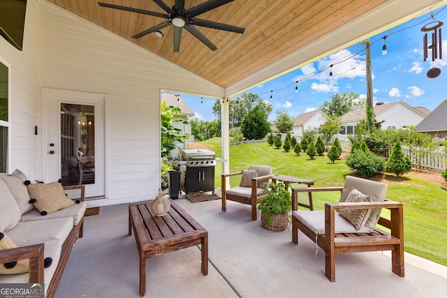 19 E Murphy St, Newnan, GA 30263 - view of patio featuring an outdoor living space, ceiling fan, and area for grilling