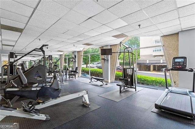 2479 Peachtree Rd NE Unit 305, Atlanta, GA 30305 - exercise room featuring expansive windows and a paneled ceiling
