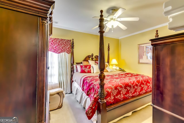 1214 Greenridge Ln, Lithonia, GA 30058 - bedroom with carpet, ornamental molding, and ceiling fan