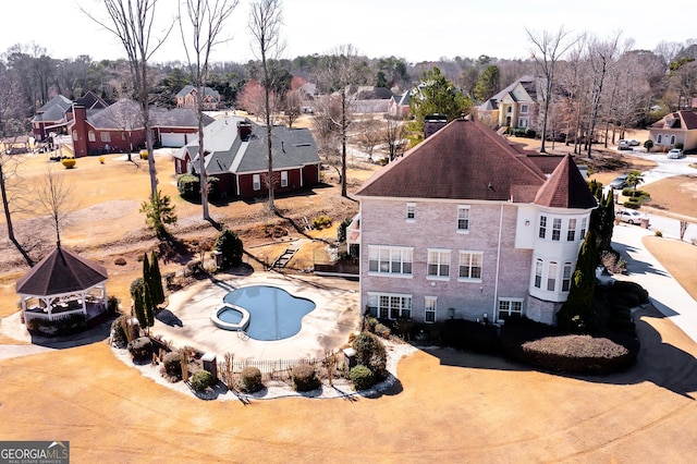 1214 Greenridge Ln, Lithonia, GA 30058 - aerial perspective of suburban area featuring a pool area