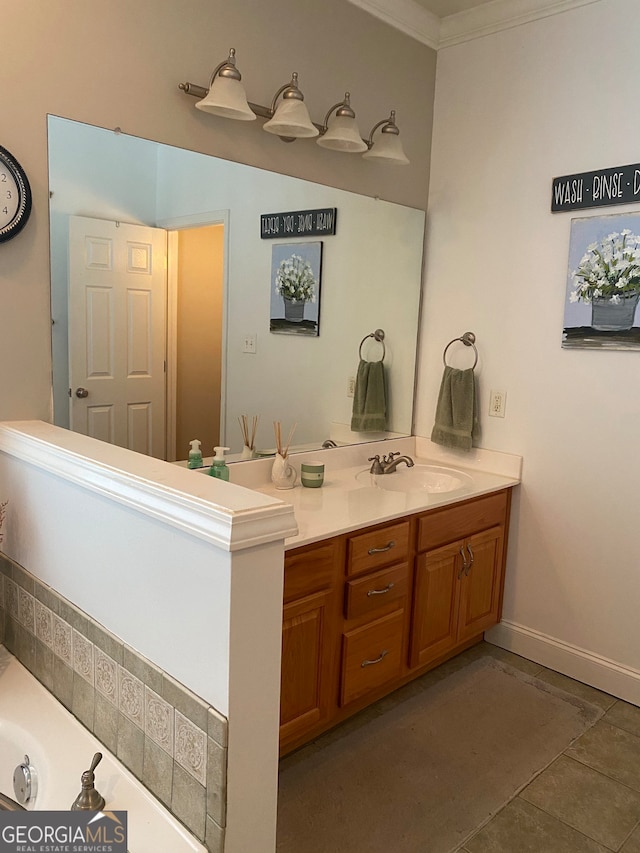 475 Harbour Shores Dr, Jackson, GA 30233 - bathroom with vanity, a bath, baseboards, and ornamental molding