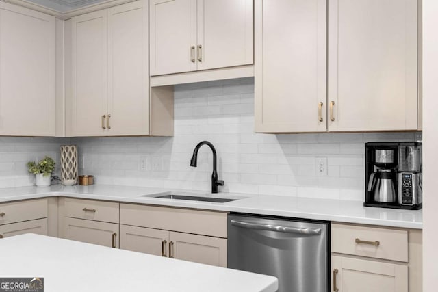 153 Witter Way, Woodstock, GA 30188 - kitchen featuring stainless steel dishwasher, light countertops, and decorative backsplash