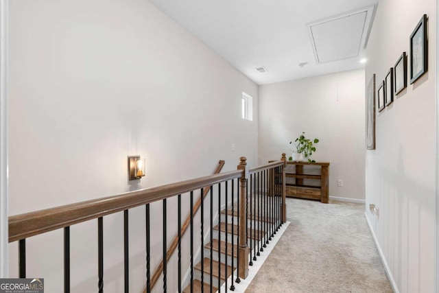 153 Witter Way, Woodstock, GA 30188 - hallway with attic access, an upstairs landing, and carpet