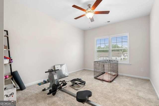 153 Witter Way, Woodstock, GA 30188 - workout area featuring a ceiling fan and carpet floors