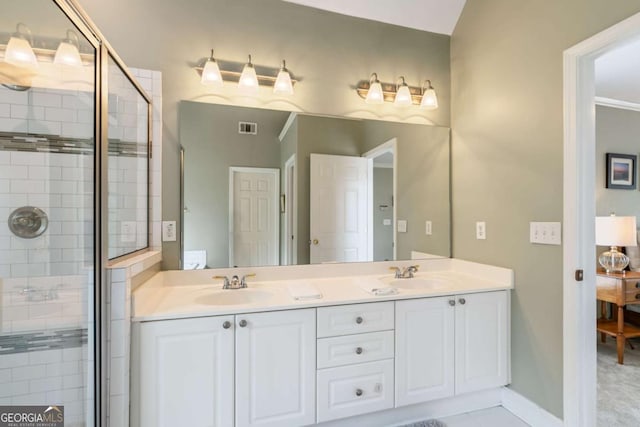 6695 Buckingham Cir, Cumming, GA 30040 - full bathroom with double vanity and a stall shower
