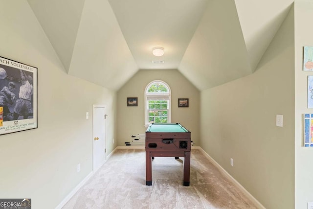 6695 Buckingham Cir, Cumming, GA 30040 - recreation room featuring lofted ceiling and light carpet