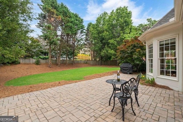 6695 Buckingham Cir, Cumming, GA 30040 - fenced backyard with a patio area and grilling area