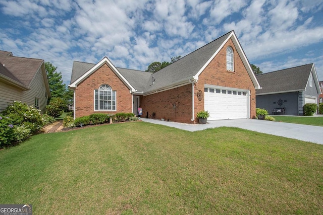 215 Fairway Ct, Newnan, GA 30265 - traditional-style house with brick siding, driveway, a front yard, and an attached garage