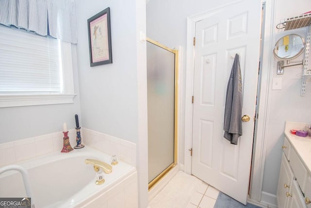 215 Fairway Ct, Newnan, GA 30265 - full bath with a garden tub, a shower stall, vanity, and tile patterned flooring