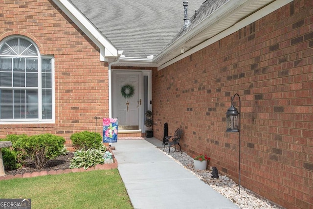 215 Fairway Ct, Newnan, GA 30265 - property entrance featuring brick siding and a shingled roof