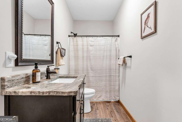 191 Rimrock Rd Unit 63, Jasper, GA 30143 - bathroom featuring vanity, wood finished floors, toilet, baseboards, and a shower with curtain