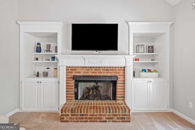 117 Willow View Ln, Canton, GA 30114 - detailed view of carpet floors, a brick fireplace, and built in shelves