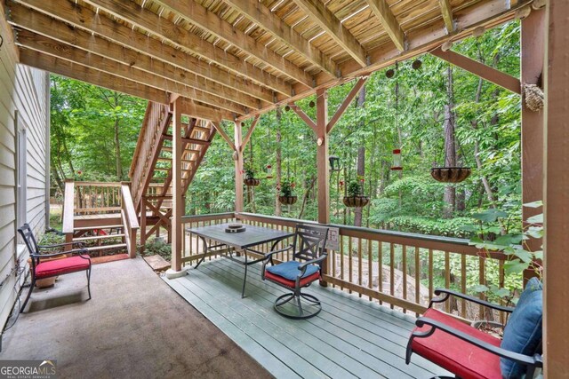 117 Willow View Ln, Canton, GA 30114 - wooden deck featuring stairs and outdoor dining space