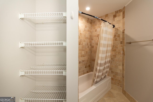 1017 Ridgefield Dr, Peachtree City, GA 30269 - bathroom with shower / bath combo and tile patterned floors