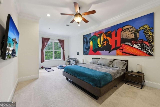 3280 Stillhouse Ln SE Unit 212, Atlanta, GA 30339 - carpeted bedroom featuring ornamental molding, recessed lighting, and a ceiling fan