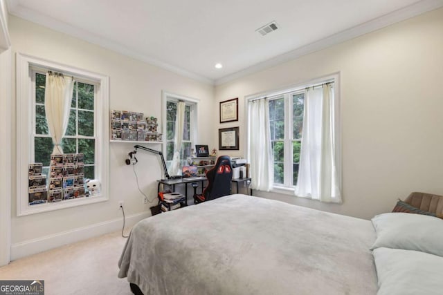 3280 Stillhouse Ln SE Unit 212, Atlanta, GA 30339 - carpeted bedroom with multiple windows, ornamental molding, recessed lighting, and a desk