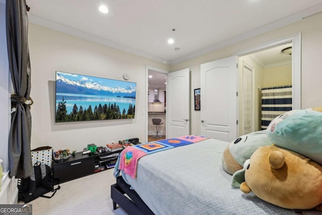 3280 Stillhouse Ln SE Unit 212, Atlanta, GA 30339 - carpeted bedroom with ornamental molding, recessed lighting, and ensuite bathroom