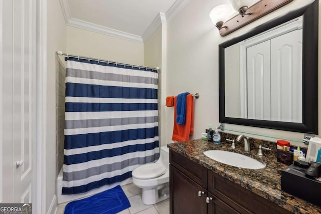 3280 Stillhouse Ln SE Unit 212, Atlanta, GA 30339 - bathroom with crown molding, vanity, tile patterned flooring, and a shower with curtain
