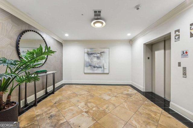 3280 Stillhouse Ln SE Unit 212, Atlanta, GA 30339 - hallway featuring elevator, crown molding, and recessed lighting
