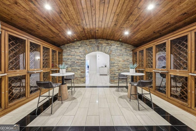 3280 Stillhouse Ln SE Unit 212, Atlanta, GA 30339 - wine area featuring lofted ceiling, arched walkways, wood ceiling, and recessed lighting