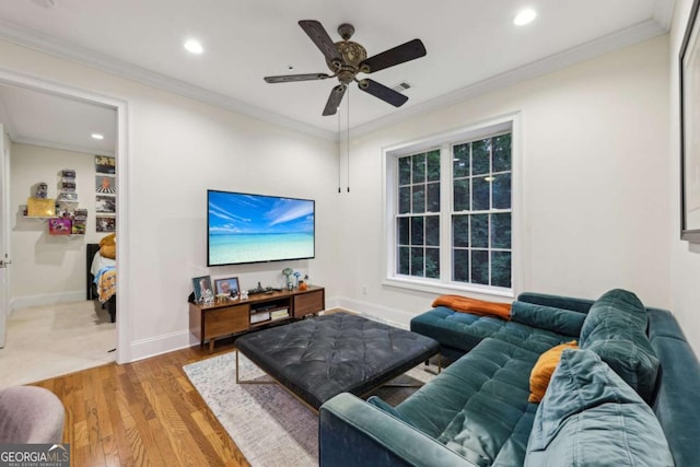 3280 Stillhouse Ln SE Unit 212, Atlanta, GA 30339 - living room with hardwood / wood-style floors, a ceiling fan, recessed lighting, and ornamental molding