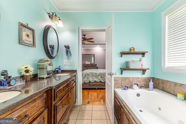 23 Raleigh Dr, Lafayette, GA 30728 - bathroom with crown molding, ensuite bath, tile patterned floors, double vanity, and a whirlpool tub