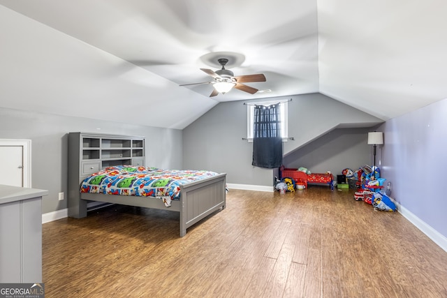 23 Raleigh Dr, Lafayette, GA 30728 - bedroom featuring wood finished floors, baseboards, vaulted ceiling, and a ceiling fan