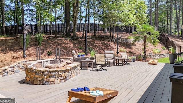 4320 Oklahoma Way NW, Kennesaw, GA 30152 - deck featuring an outdoor fire pit and a fenced backyard