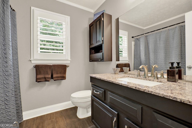 4320 Oklahoma Way NW, Kennesaw, GA 30152 - full bath with vanity, wood finished floors, toilet, baseboards, and ornamental molding