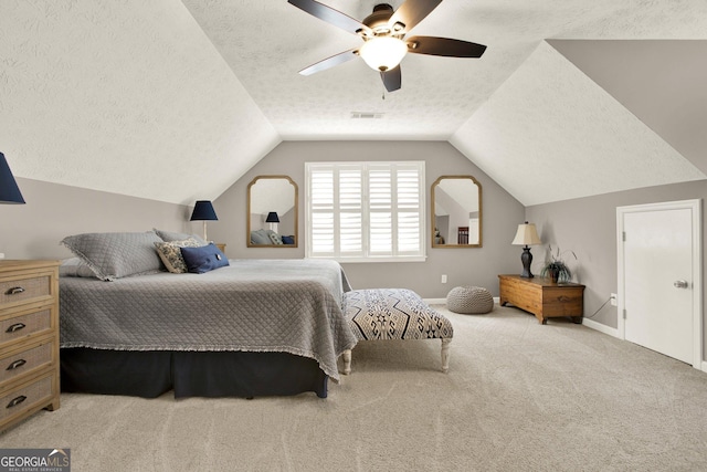 4320 Oklahoma Way NW, Kennesaw, GA 30152 - carpeted bedroom with ceiling fan, baseboards, lofted ceiling, and a textured ceiling