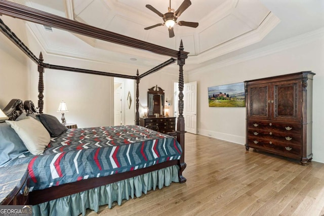 8970 Moor Park Run, Duluth, GA 30097 - bedroom featuring crown molding, light wood-style flooring, and ceiling fan