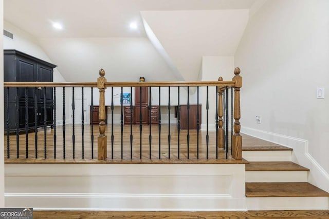 8970 Moor Park Run, Duluth, GA 30097 - stairway with vaulted ceiling and recessed lighting